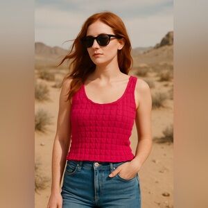 Antistar Hot Pink Textured Knit Tank Top Medium NWOT